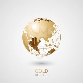 Golden transparent globe isolated in white background. Vector icon.