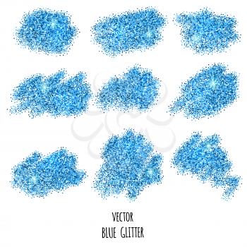 Set of vector Blue sparkles on white background. Blue glitter background. 