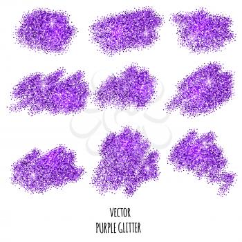 Set of vector Purple sparkles on white background. Purple glitter background. 