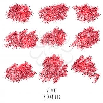 Set of vector Red sparkles on white background. Red glitter background. 