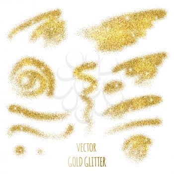 Set of vector Gold sparkles on white background. Gold glitter background. 