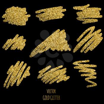 Set of vector Gold sparkles on black background. Gold glitter background. 