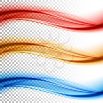 Abstract smooth color wave vector set on transparent background. Curve flow motion illustration