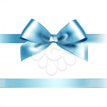 Shiny light blue satin ribbon on white background. Vector