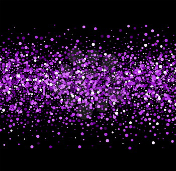 Color sparkles on black background. Purple glitter background. 