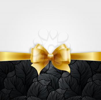 Vector Invitation card with Gold holiday ribbon on vintage background