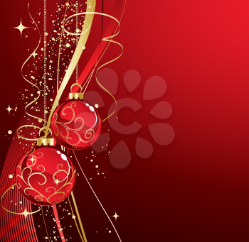 Background with red christmas baubles, Vector illustration.