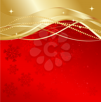 Red and gold abstract background. Christmas background with  snowflakes 
