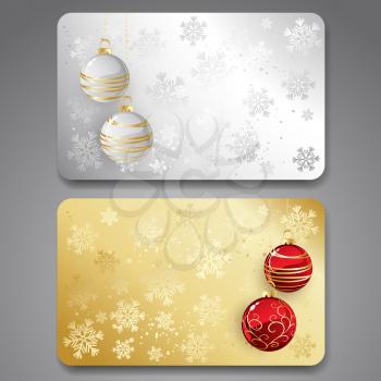 Collection of gift cards with christmas balls. Vector background