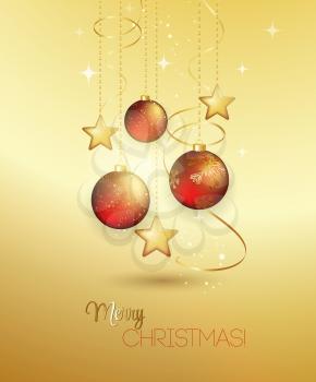 Holiday Background with red Christmas baubles. Vector illustration.