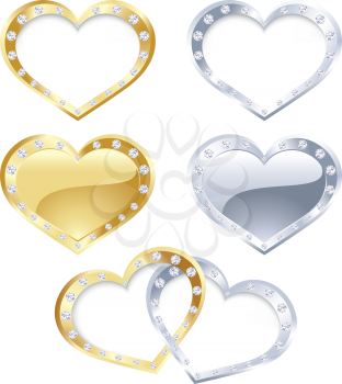 The vector illustration contains the image of gold and silver heart
