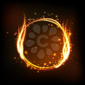 Vector Dark background with shiny round frame with flame