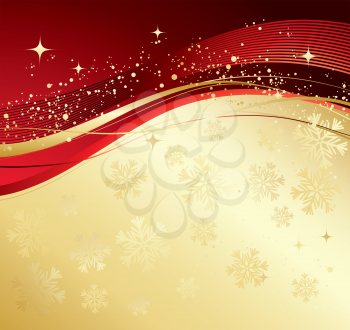 Merry Christmas card with  gold snowflakes. Vector illustration.
