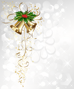 Vector Christmas card with gold bells and holly