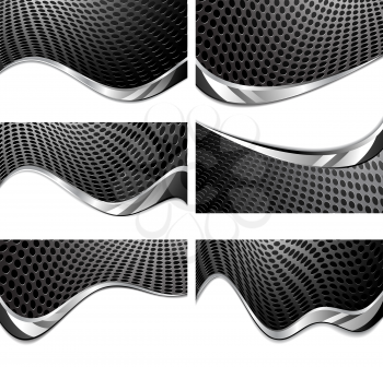 Metal texture perforated. Black and white background with chrome wave 