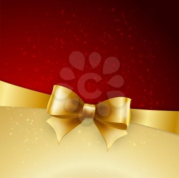 Holiday golden bow on red background. Vector illustration