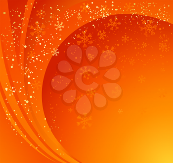 Orange winter abstract background. Christmas background with snowflakes. Vector.