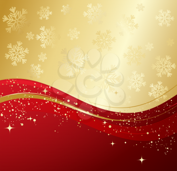 Red and gold  winter abstract background. Christmas background with snowflakes. Vector.