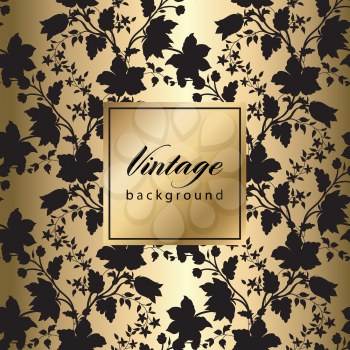 Vector vintage gold card with seamless floral pattern  EPS 10