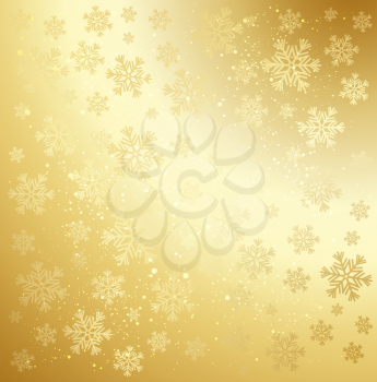 Gold winter abstract background. Christmas background with snowflakes. Vector.