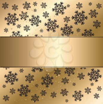 Gold winter abstract background. Christmas background with snowflakes. Vector.