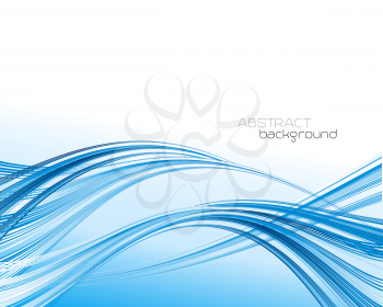 Abstract template background with blue curved wave.  Wavy lines.