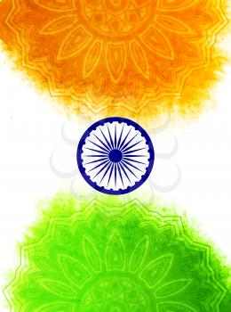 Creative Indian Independence Day concept with ashoka wheel and decorative floral pattern in national flag tricolors.