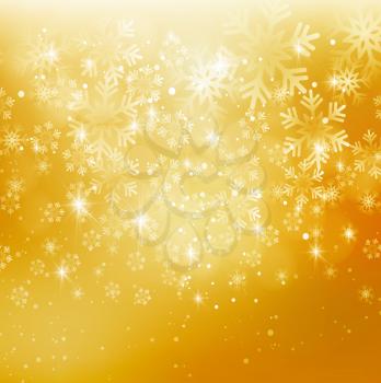 Vector illustration. Abstract Christmas snowflakes background. Gold color