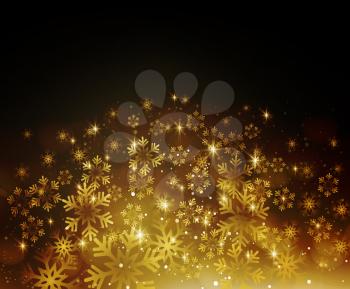 Golden snowflake on a dark background. Vector illustration