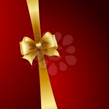 Christmas Background. Vector Design. Gold bow in red background