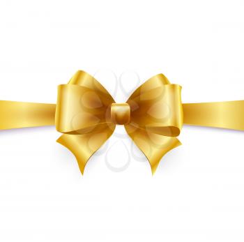 Golden bow isolated on white. Vector illustration