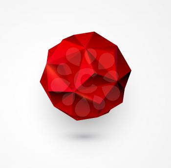 Abstract Vector polygon shape.  Red low poly sphere. 