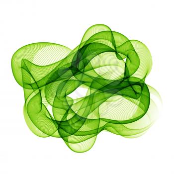 Abstract design background. Green curled wave. Smoke wavy lines