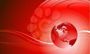 Abstract red color waves with globe. Vector design eps 10
