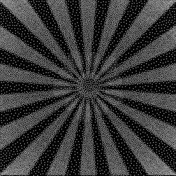 Vector  black and white halftone background. Stipple effect . Sun burst