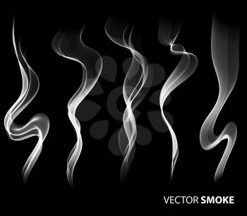 Set of Vector realistic smoke on black background 