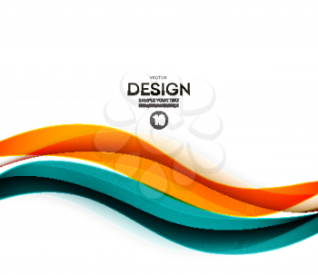 Abstract smooth color wave vector. Curve flow blue and orange motion illustration