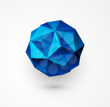 Abstract Vector polygon shape.  Blue low poly sphere. 