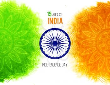 Creative Indian Independence Day concept with ashoka wheel and decorative floral pattern in national flag tricolors.