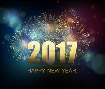 Vector Holiday Fireworks Background. Happy New Year 2017