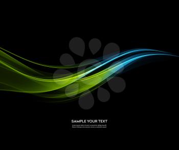 Vector Abstract shiny color blue and green wave design element on dark background. Science or technology design