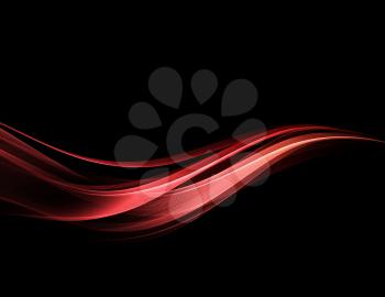 Vector Abstract shiny color red wave design element on dark background. Science or technology design