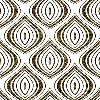 Seamless vector abstract damask pattern for textile and decoration with gold glitter effect