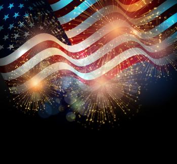 United States flag. Fireworks background for USA Independence Day. Fourth of July celebrate