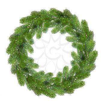 Christmas Wreath Green Pine Branches. Vector illustration