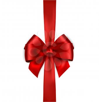 Shiny red satin ribbon on white background. Vector red bow and ribbon.