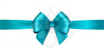 Shiny satin ribbon on white background. Vector blue bow and ribbon.