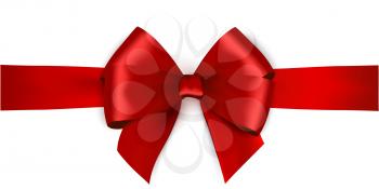 Shiny red satin ribbon on white background. Vector red bow and ribbon.