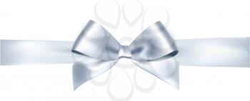 Shiny satin ribbon on white background. Vector silver bow and ribbon.