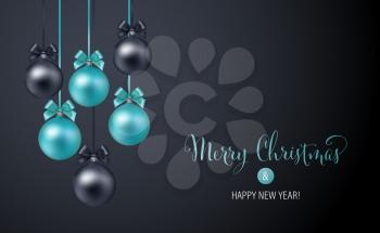 Vector elegant Christmas background with blue and black evening baubles